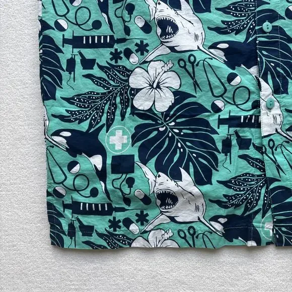 Rum Reggae Medical Shark Orca Shirt Mens Medium Teal Cotton Excellent Condition - Picture 6 of 16